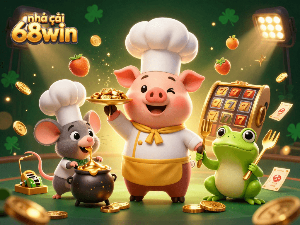 Experience the excitement of nhà cái 68win with vibrant slot games in a captivating scene.