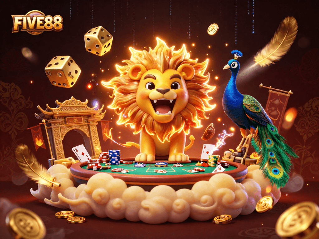 Engage in exhilarating poker action at FIVE88 with cinematic visuals and vibrant atmosphere.