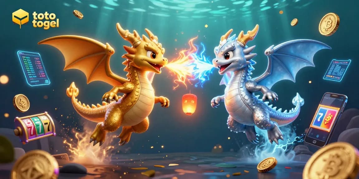 Engage with thrilling toto togel gameplay as interactive 3D dragons fly amidst glowing cryptocurrency and slot elements.