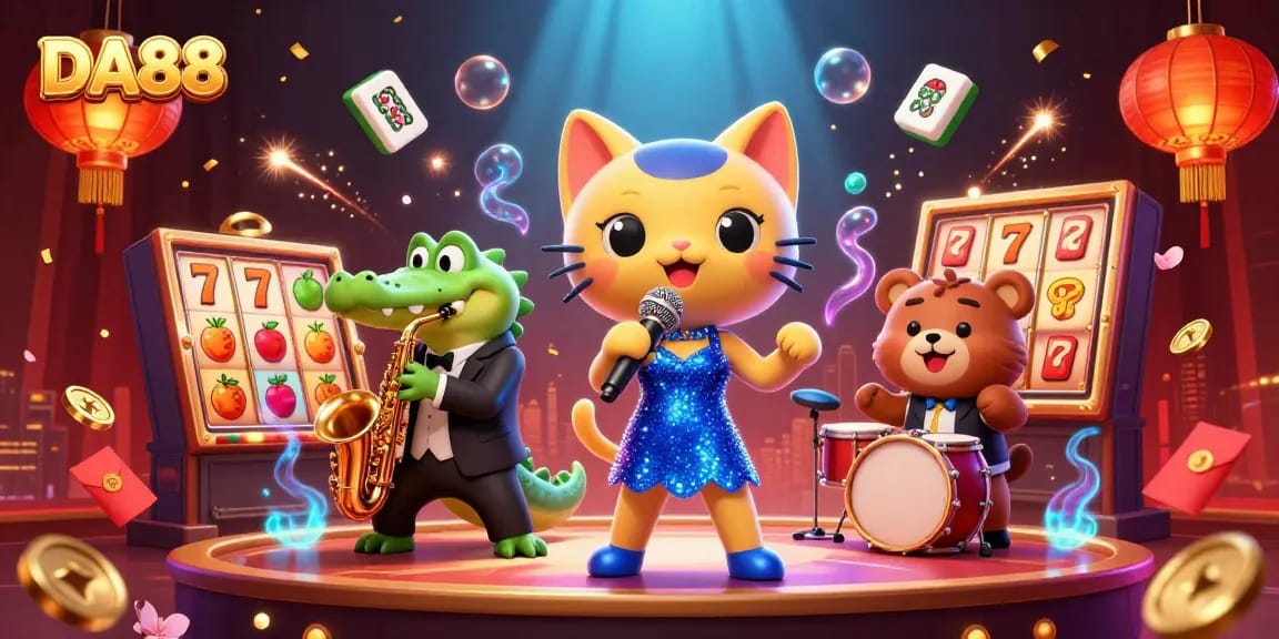 Engage in casino fun with DA88's vibrant 3D jazz scene featuring exciting games and characters.