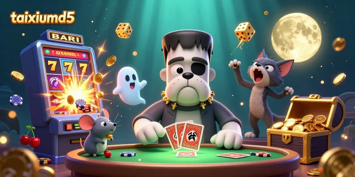 taixiumd5 showcases a thrilling casino scene with Frankenstein bulldog and ghost mouse!