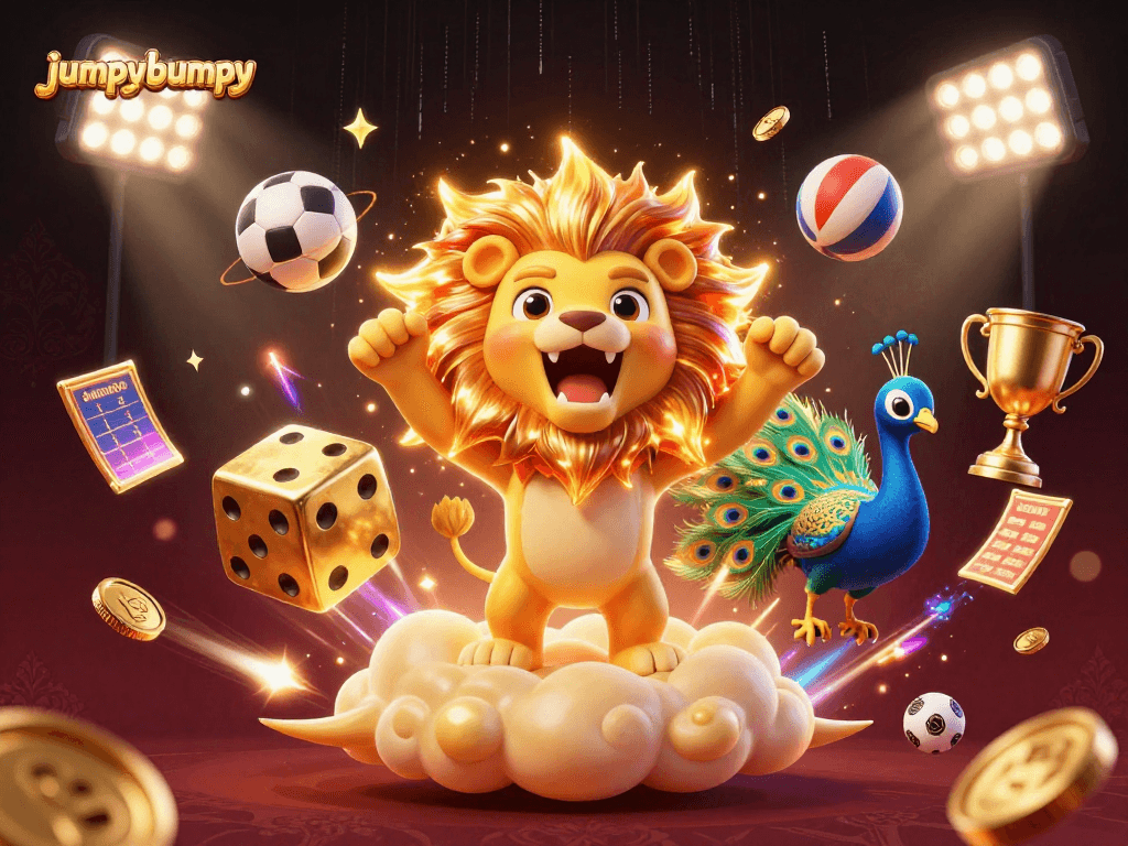 Experience jumpybumpy's thrilling winnings in a vibrant casino scene with animated sports elements.