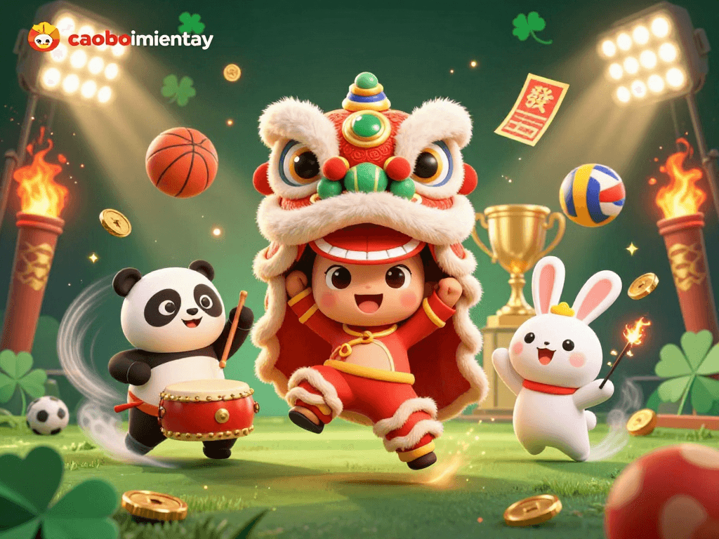 Engage with the caoboimientay action as adorable characters dance amid lively casino elements and golden treasures.