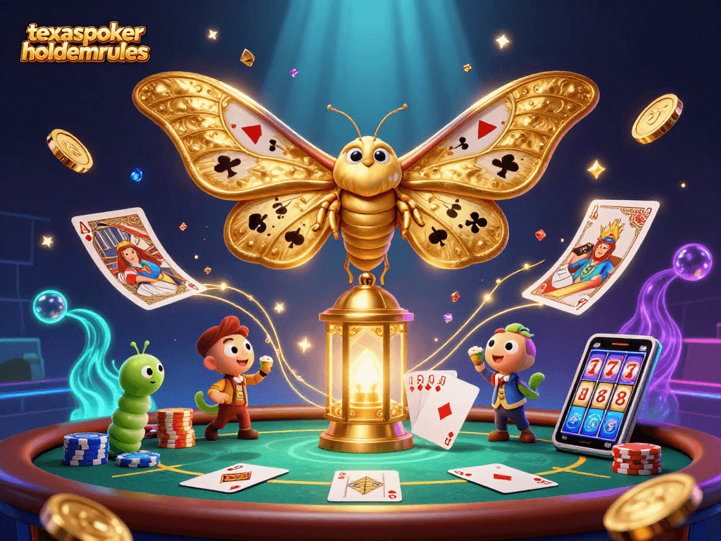 Experience the exciting game of Texaspokerholdemrules with a dynamic casino-themed illustration.