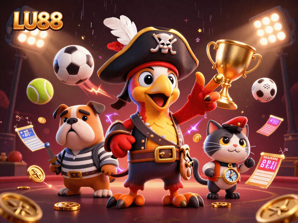 LU88 engages players with an exciting 3D casino scene full of vibrant sports elements.