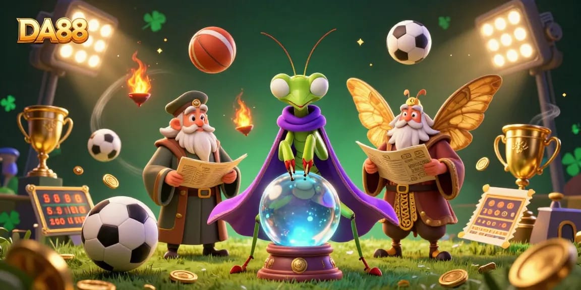 Engage with DA88 through a vibrant 3D illustration depicting sports betting excitement.