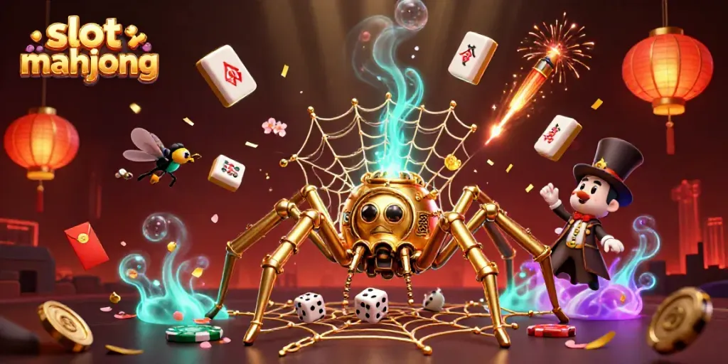 Slot mahjong yang menarik dan dinamis dengan detail 3D, menampilkan karakter steampunk dan elemen kemenangan.