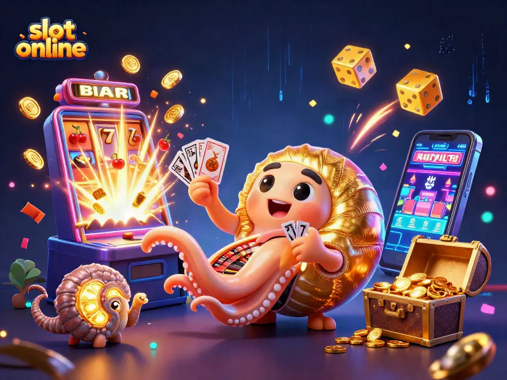 Players enjoy slot online thrills with a dynamic scene of winning symbols and animated characters.