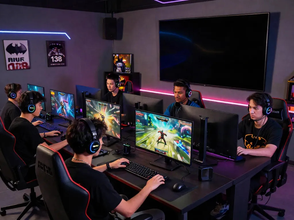 Players experiencing the excitement of batman138 in a modern gaming setup, showcasing intense gameplay.