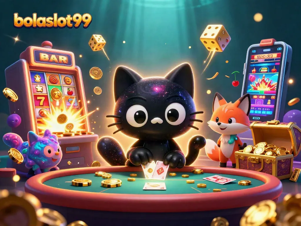 Engage with bolaslot99 as the black hole cat attracts gamblers at a vibrant cosmic casino.