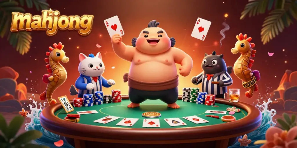 Permainan mahjong menyenangkan dengan simbol-simbol menarik dan suasana kasino yang ceria.