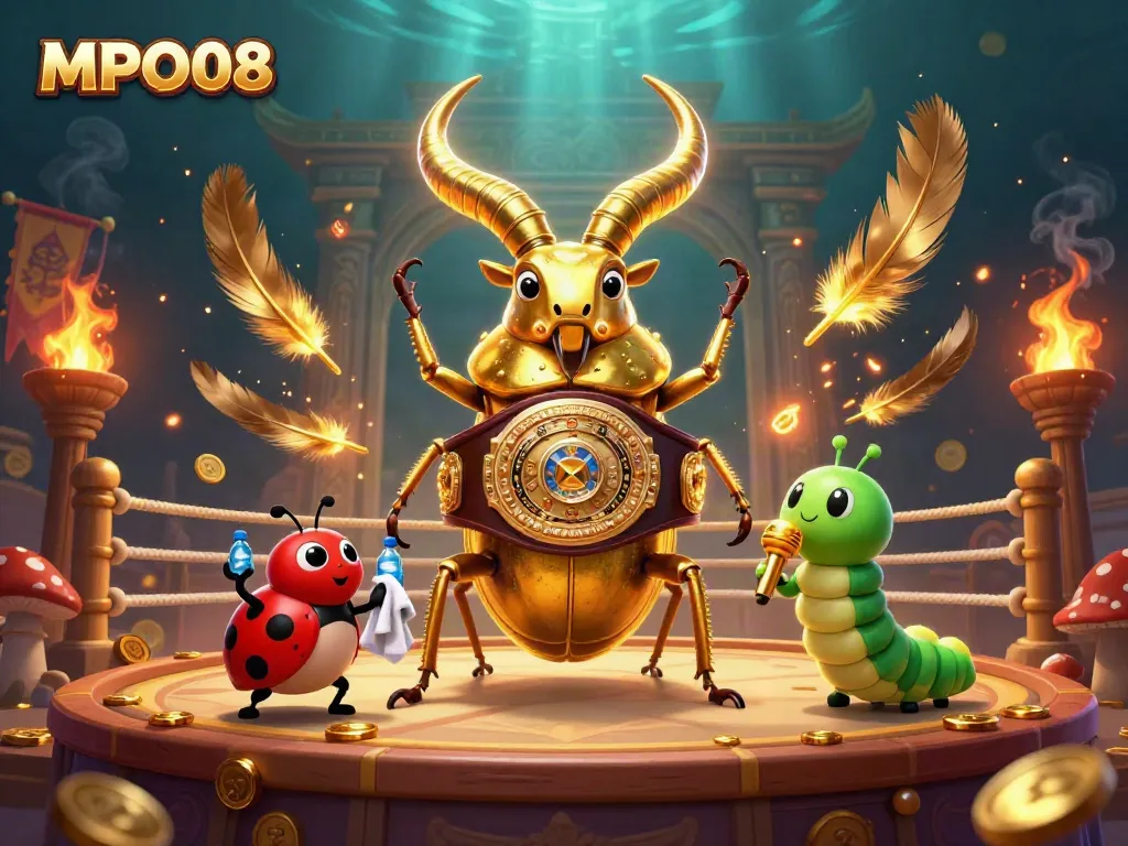 MPO08 brings excitement as the golden stag beetle battles in a dynamic casino-themed arena.