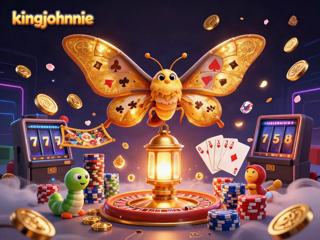 Spin for winnings at kingjohnnie Casino with playful characters and vibrant casino elements in a magical setting.