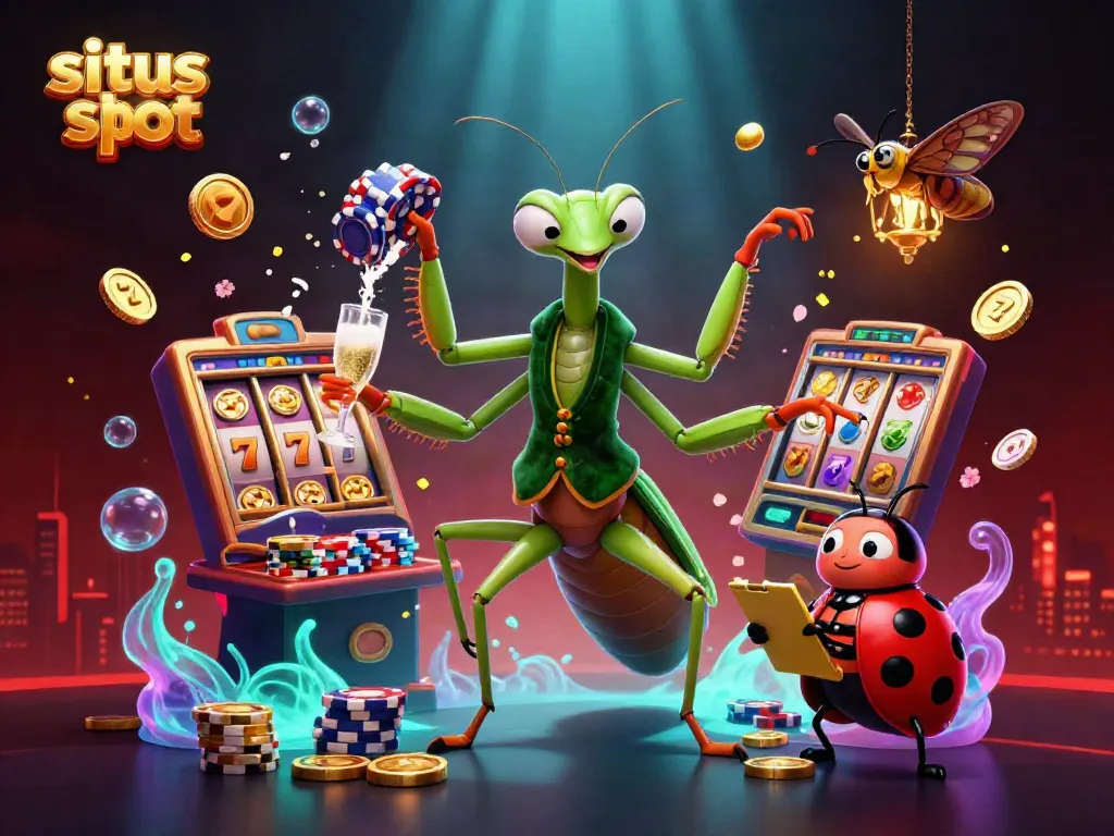 Mainkan situs slot dengan karakter unik, termasuk jangkrik, pengawas, dan elemen permainan berkilauan yang menarik.