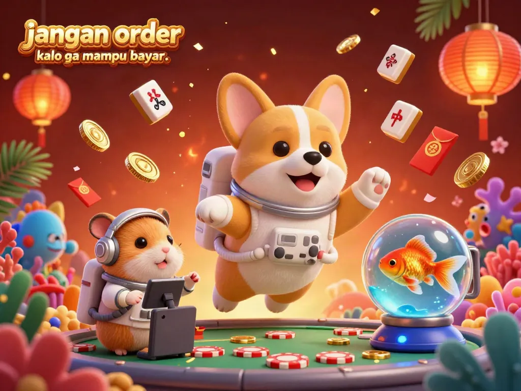 Immerse in the vibrant scene of a space station casino where players are reminded to jangan order kalo ga mampu bayar..