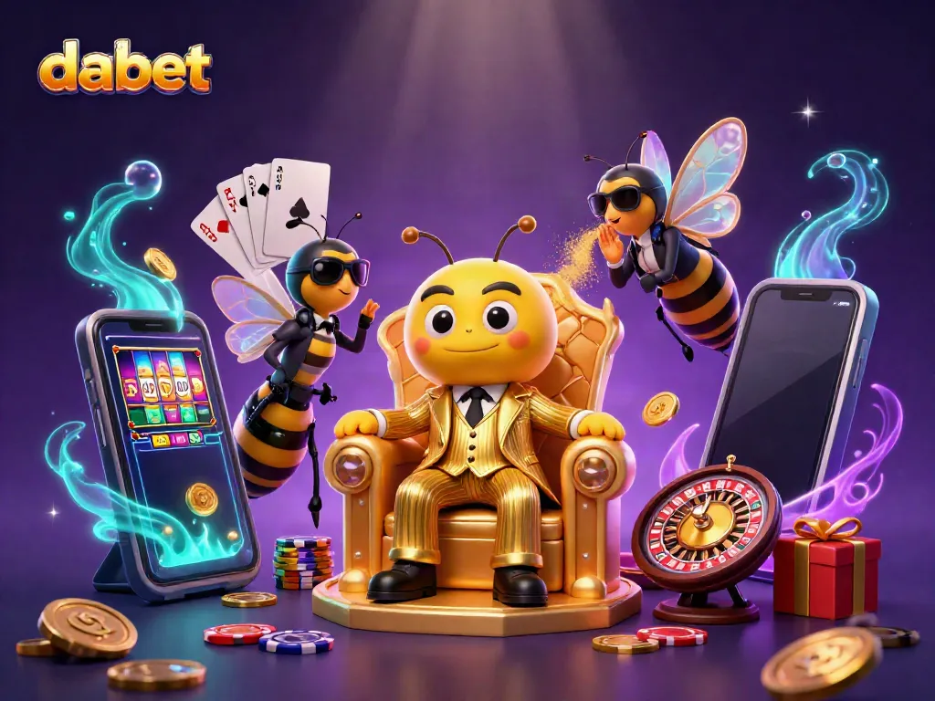 Witness the thrill of dabet casino with a captivating scene featuring a bumblebee mob boss and vibrant slot games.