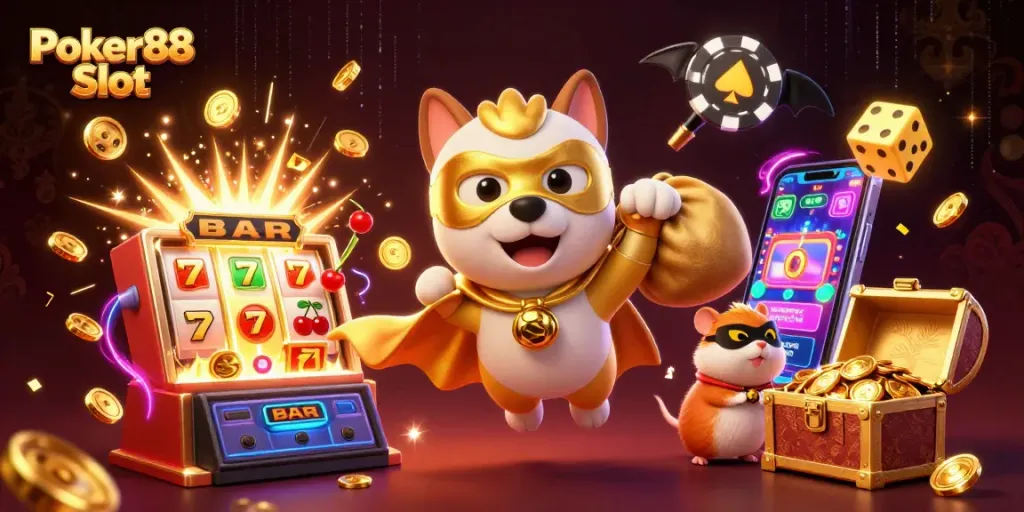 Experience thrilling gameplay with Poker88 Slot through an exciting scene with vibrant colors and dynamic casino elements.