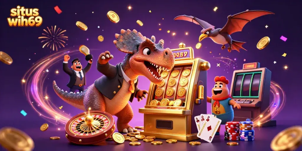 Menghadirkan jackpot coin pada situs wih69 dengan ilustrasi dinosaur yang beraksi di kasino