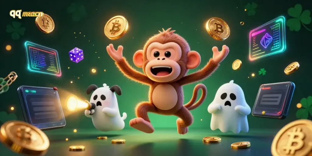 Engage in online gaming adventures at qq macan where a playful poltergeist monkey juggles casino elements.