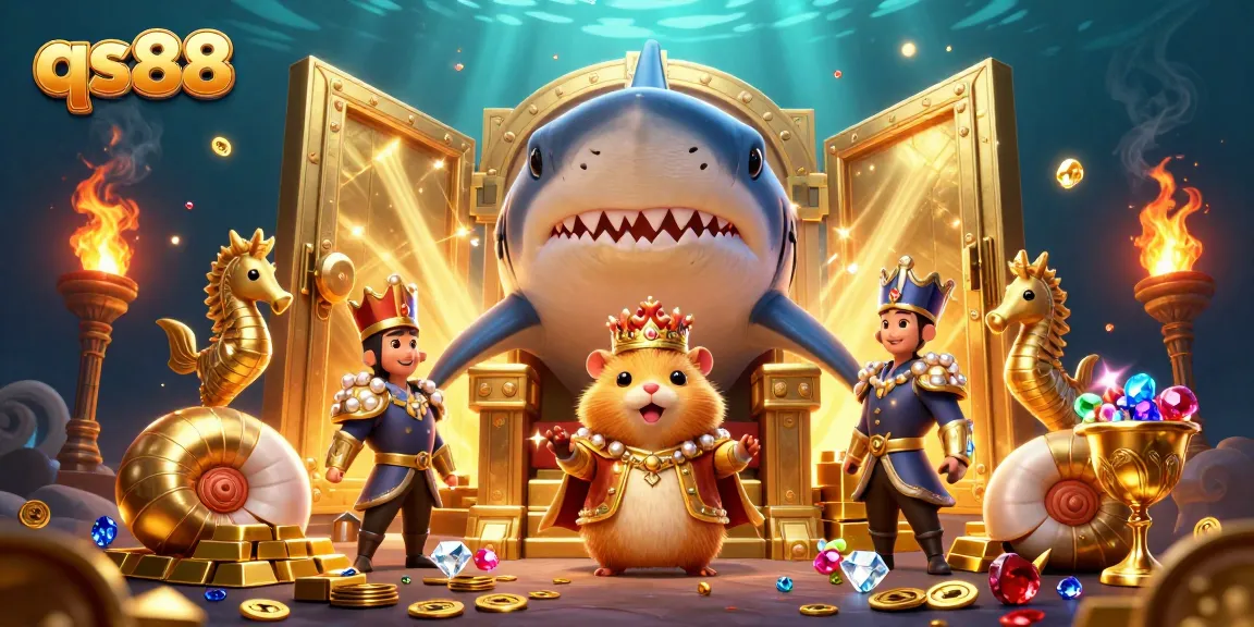 Engage in thrilling gameplay at qs88 with cartoon hamster king amidst riches and treasures.