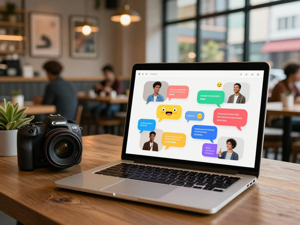 Engaging spicy chat scene with diverse users interacting in a vibrant café setting, highlighting lively discussions.