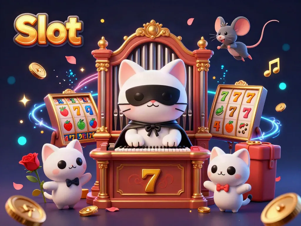Spin the Slot reels with the phantom white cat and vibrant elements in a dynamic casino scene.