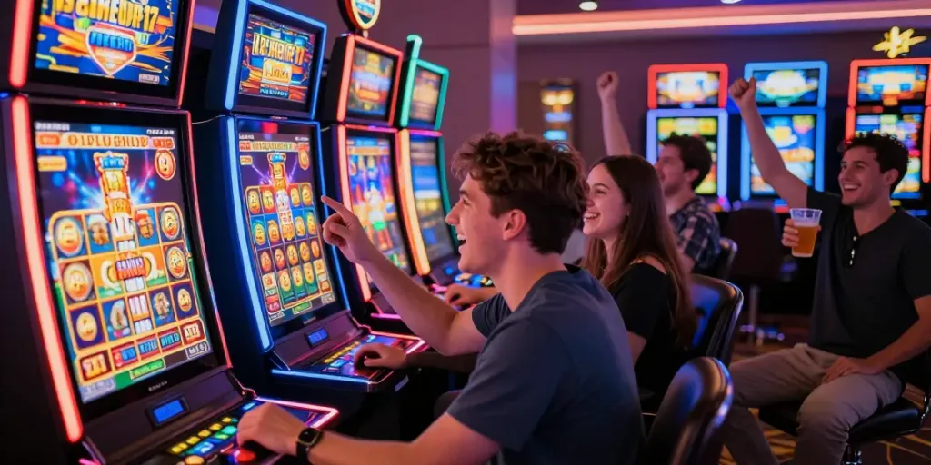 Dynamic gaming atmosphere at luxury12 with players celebrating wins