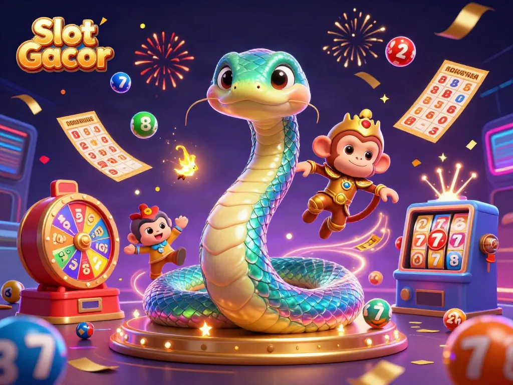 Engage in the excitement of Slot Gacor with vibrant games and playful characters in a magical scene.