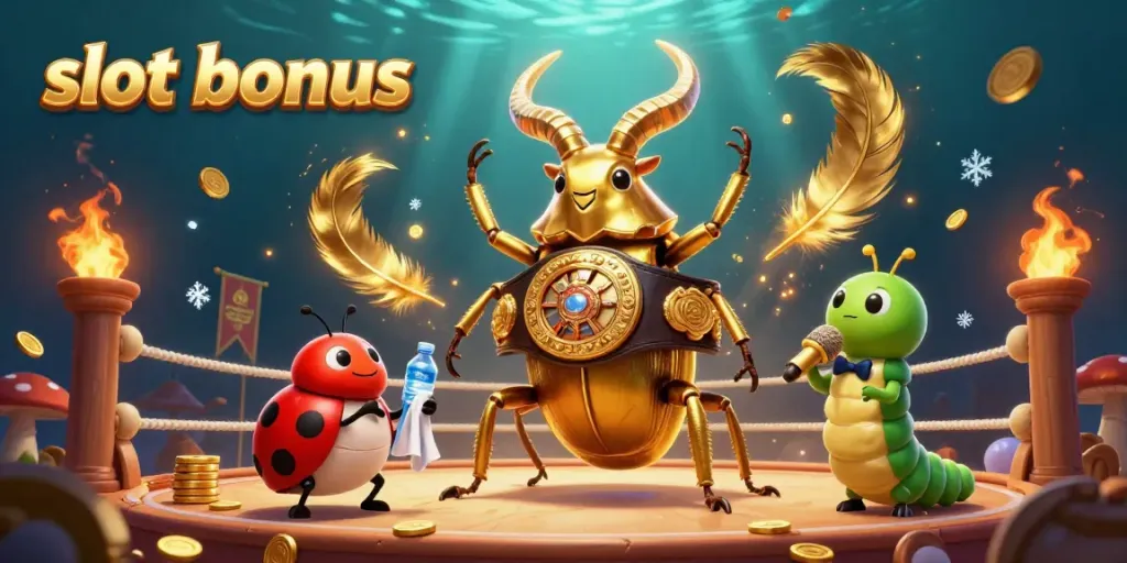 Experience the thrill of the slot bonus with this vibrant illustration featuring a glowing stag beetle champion!