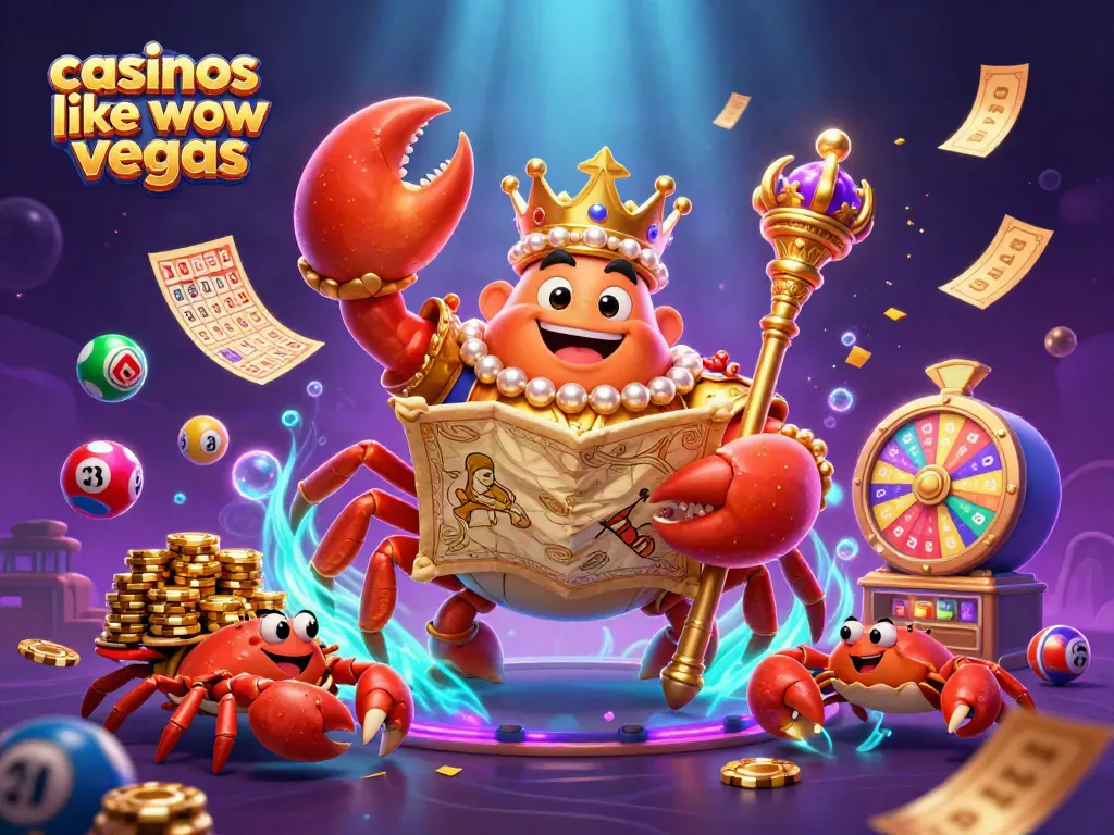 Experience casinos like wow vegas with vibrant gaming elements and energetic characters in this detailed illustration.