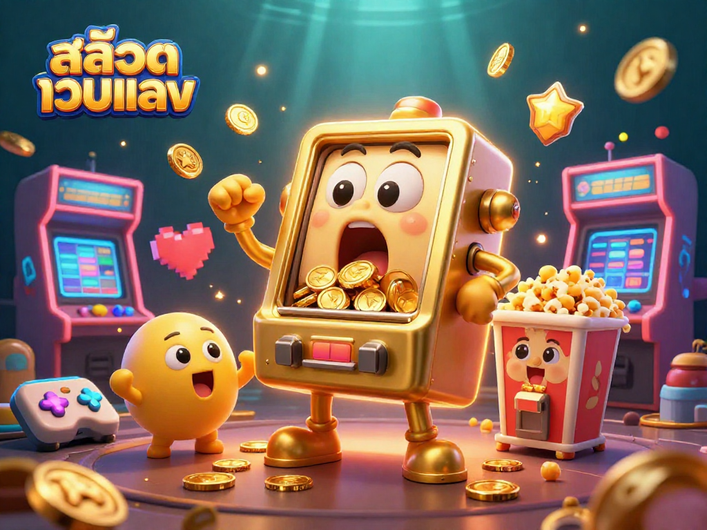 Spin and win at สล็อตเว็บตรง with joyful slot machines celebrating a jackpot amidst colorful gaming elements.