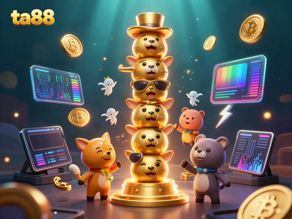 Experience thrilling gaming action at ta88 with colorful animated characters, coins, and casino elements.