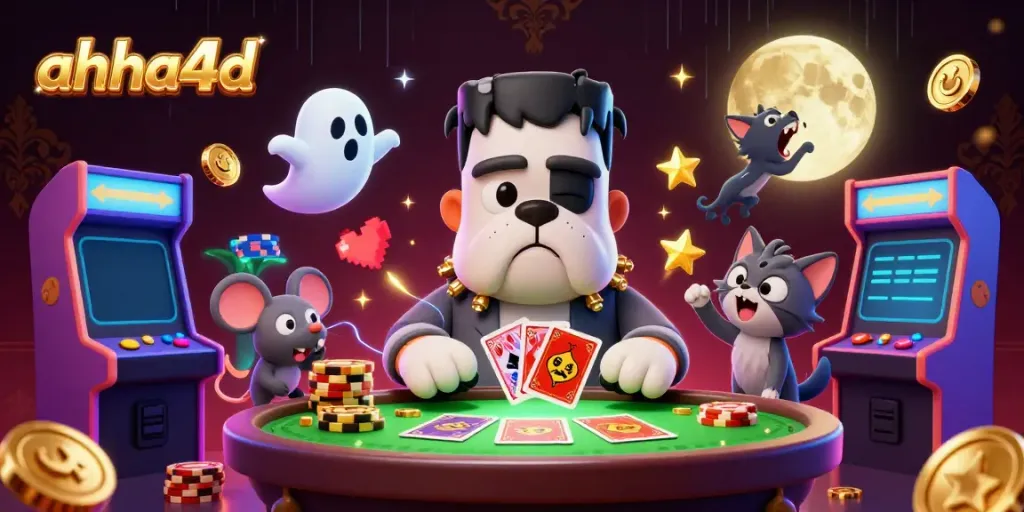 Engage in thrilling card games at ahha4d with a spooky atmosphere and playful characters.