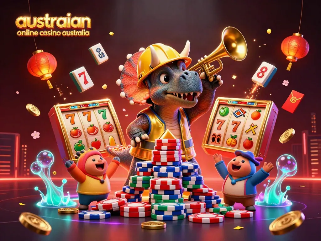 Celebrate with a fun 3D scene of a triceratops and parasaurolophus at an australian online casino australia