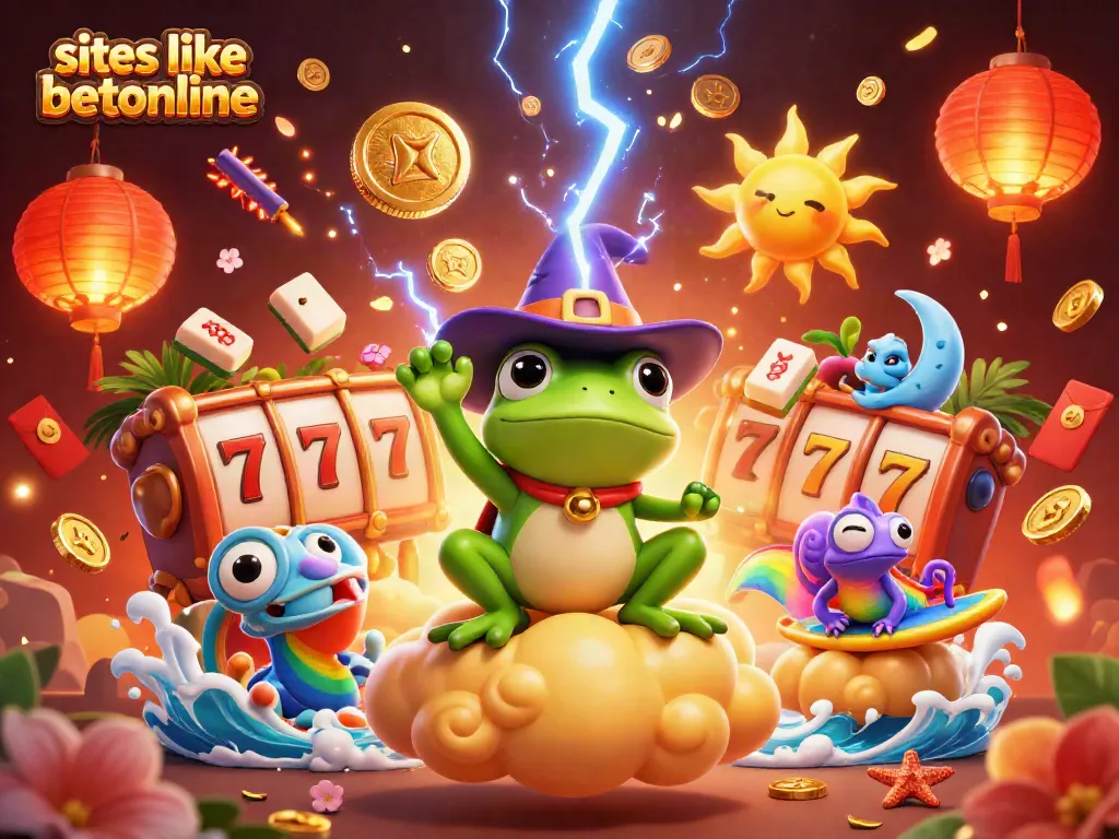 Play thrilling slots at sites like betonline with golden coins and vibrant casino symbols.