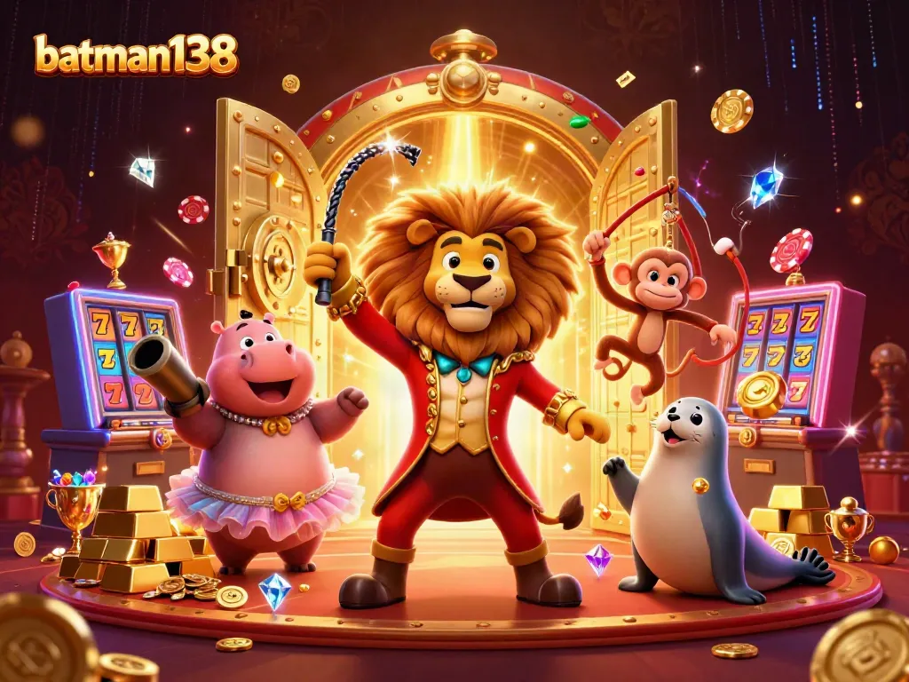 Experience dynamic gaming with batman138's vibrant casino scene featuring colorful characters and rich treasures.