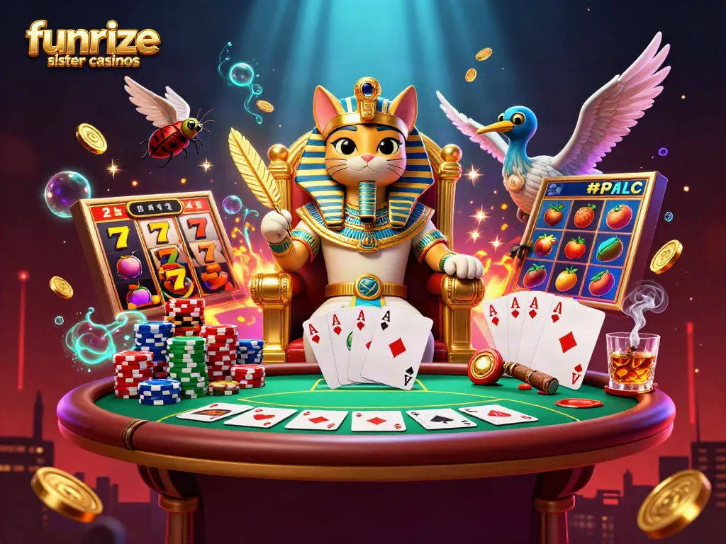 Explore funrize sister casinos with a vibrant 3D depiction showcasing lively gambling elements.