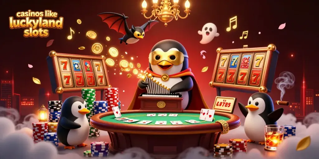 Experience engaging slots with casinos like LuckyLand Slots, featuring thematic characters, gold coins, and vibrant entertainment.