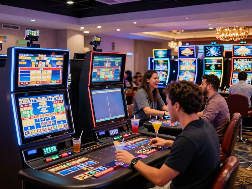 Exciting scene at credit card casinos UK with players enjoying vibrant gaming atmosphere.