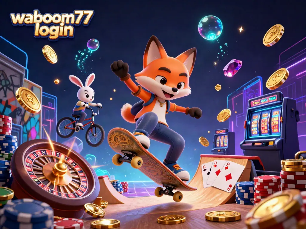 Win big with waboom77 login as foxes and rabbits do tricks in this vibrant casino scene.