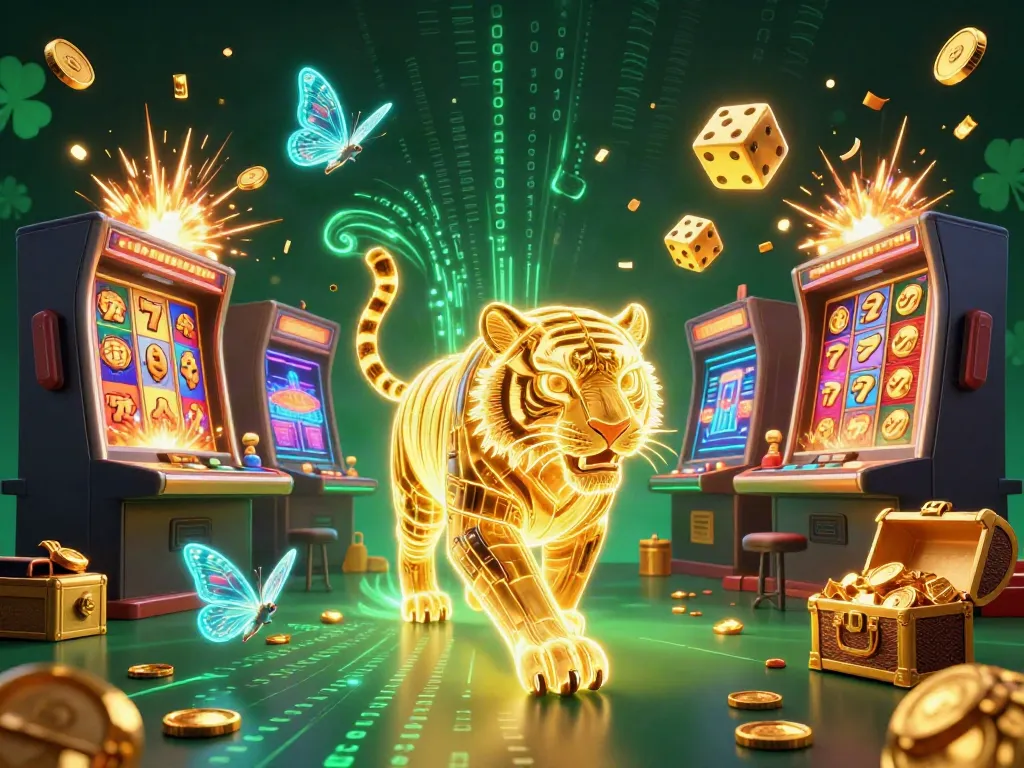 Engage in thrilling ดูบอลสด action with a neon golden tiger and dynamic casino elements in 3D.