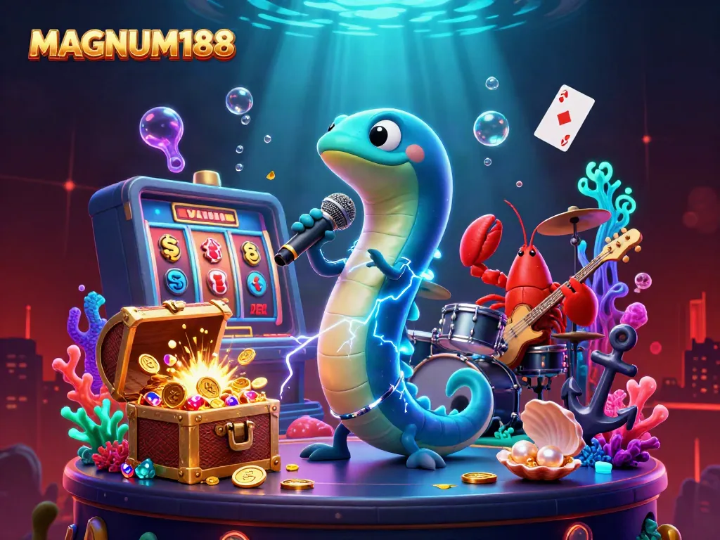 Experience thrilling wins at MAGNUM188 with an electrifying underwater casino scene.